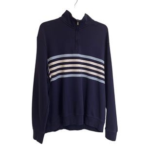 Chaps Quarter Zip Striped Long Sleeve Pullover Sweater Navy Blue Mens Size XL
